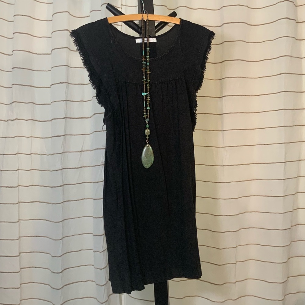 Bama SUPe Store Frayed sleeve washed black mini dress